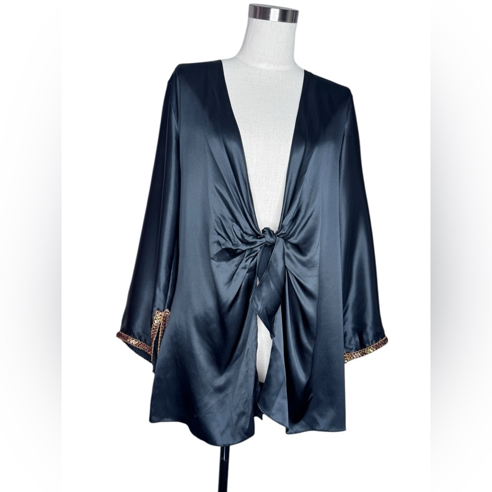 AUM Couture Silk Bohemian Goddess Top Black Tie Front S-L - Picture 2 of 10